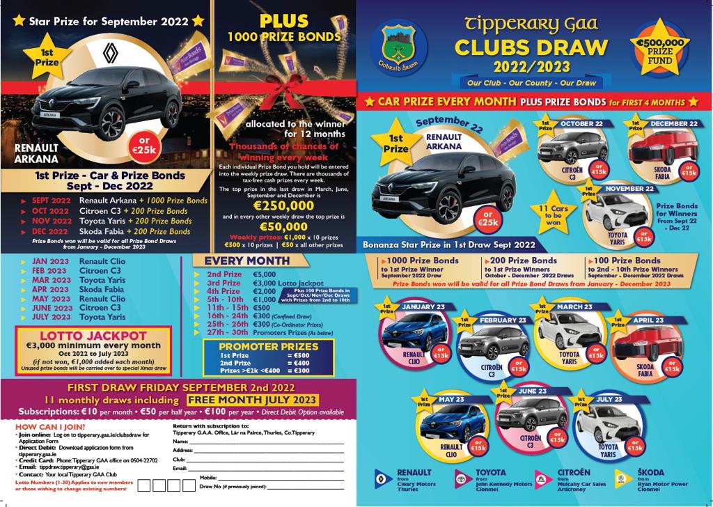 TIPPERARY GAA CLUBS DRAW LORRHA GAA 2022 2